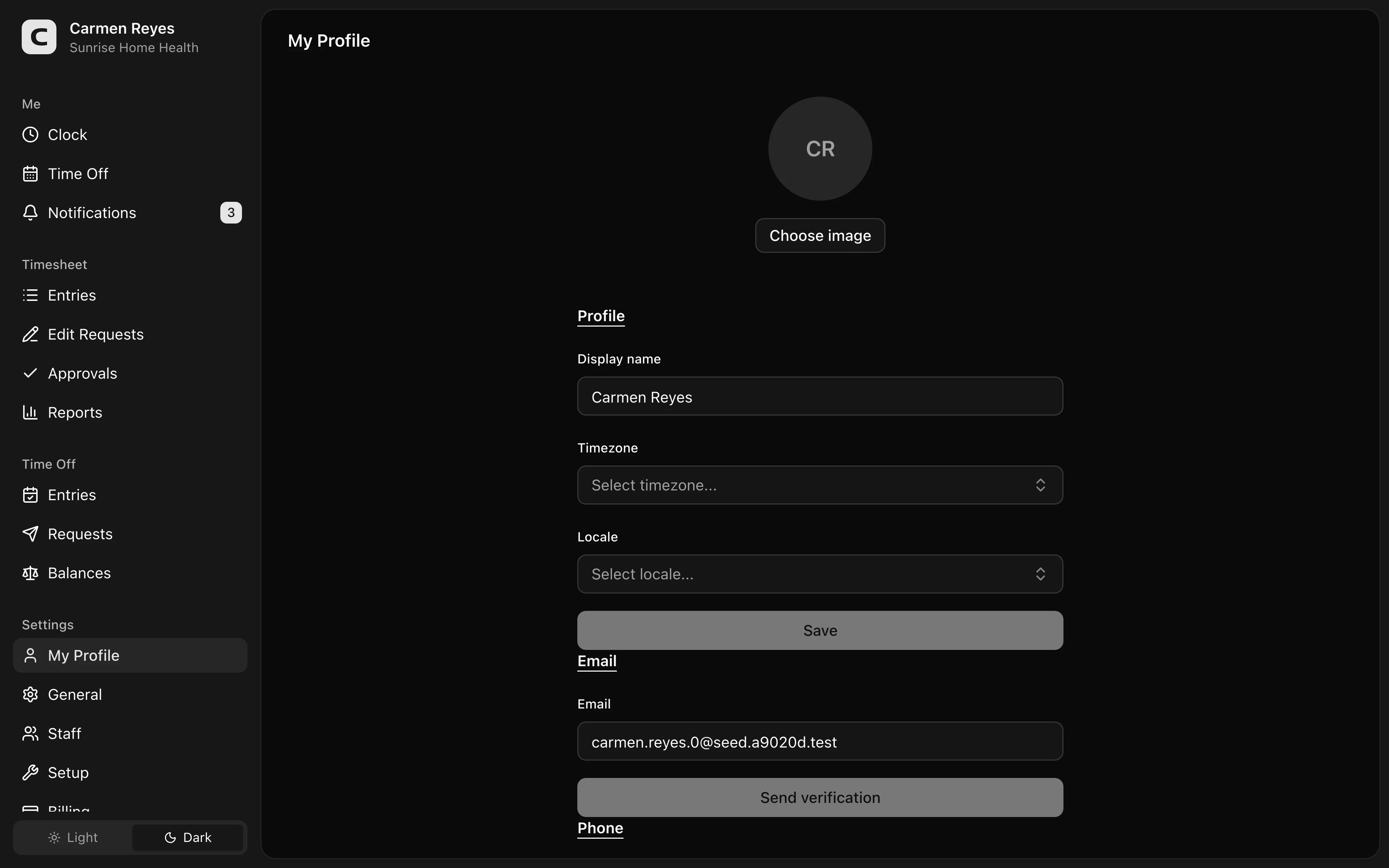 My Profile page