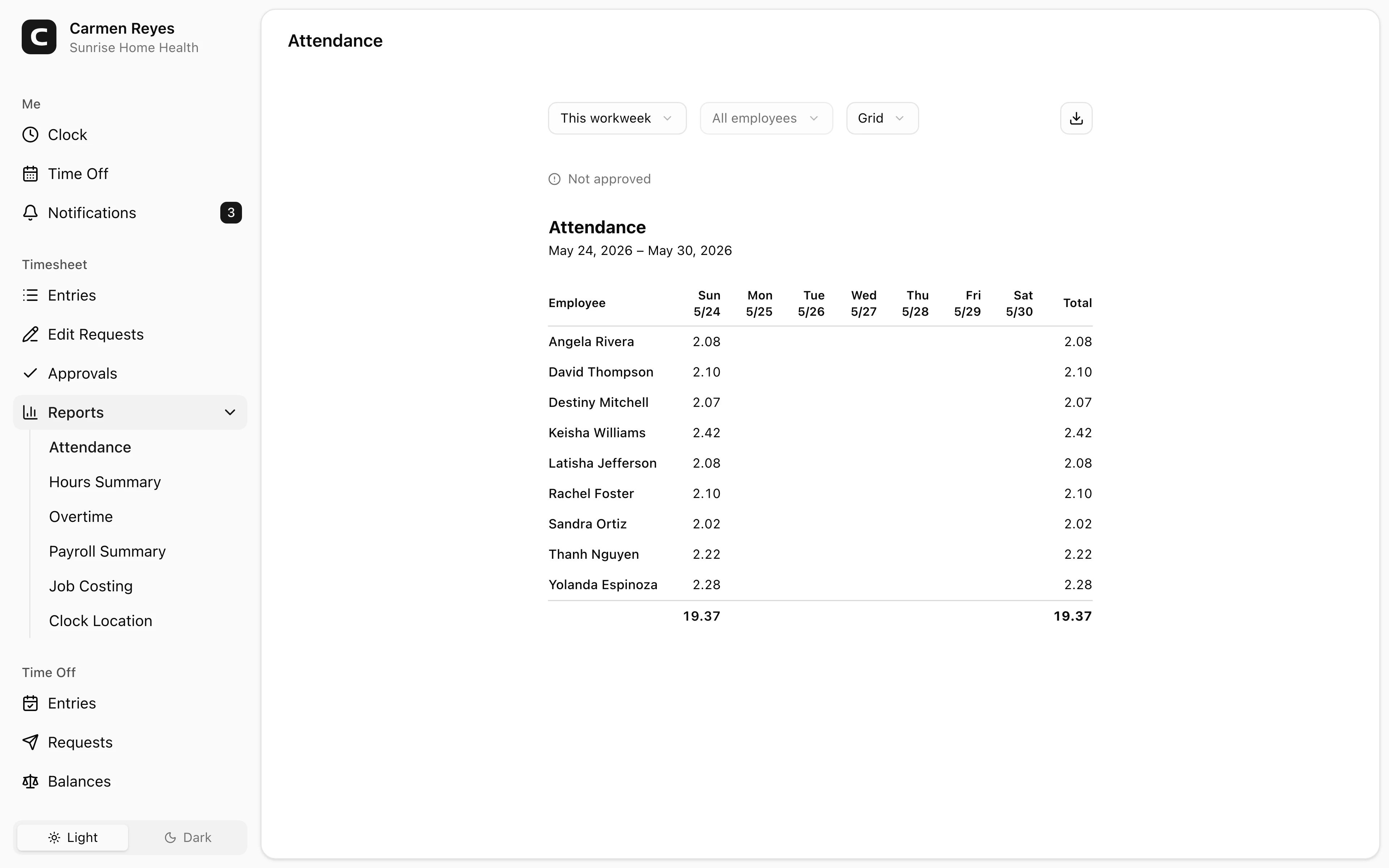 Attendance page