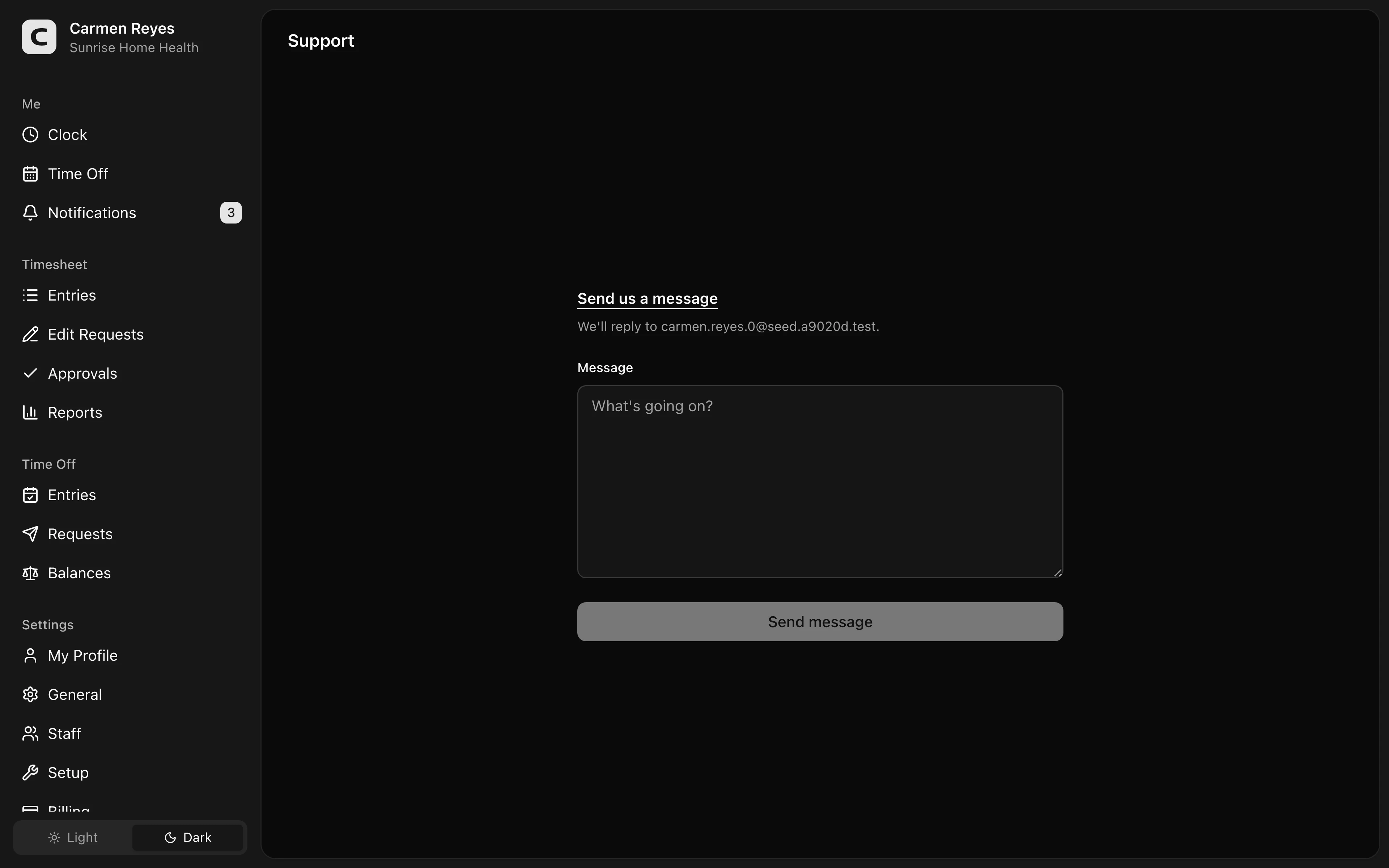 Support page