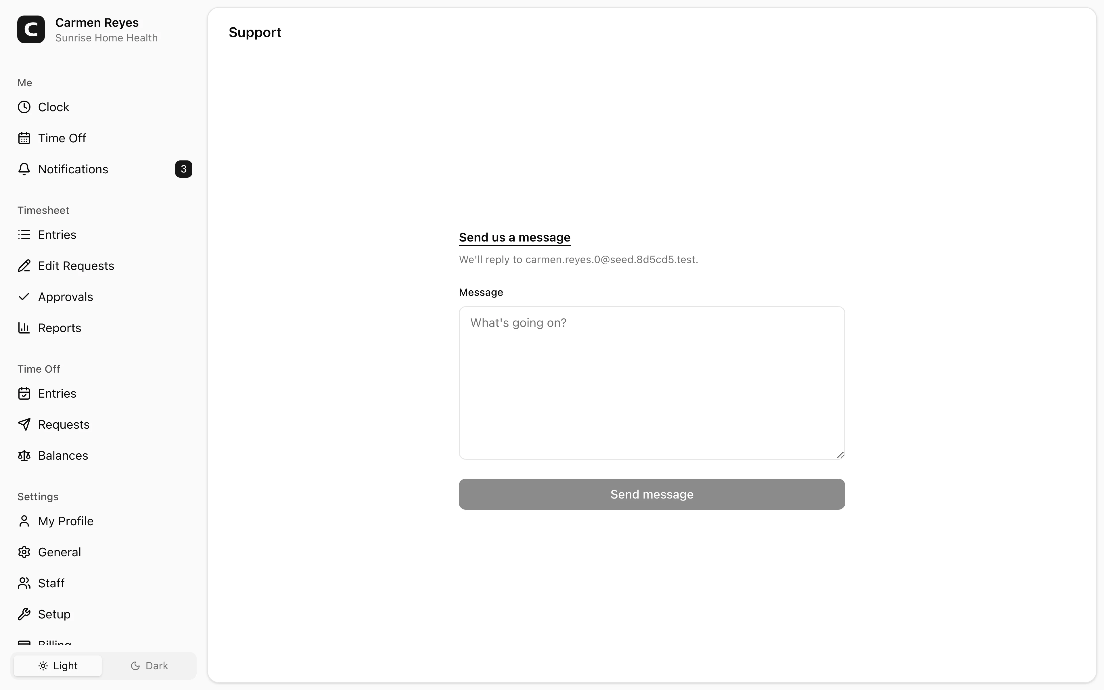 Support page